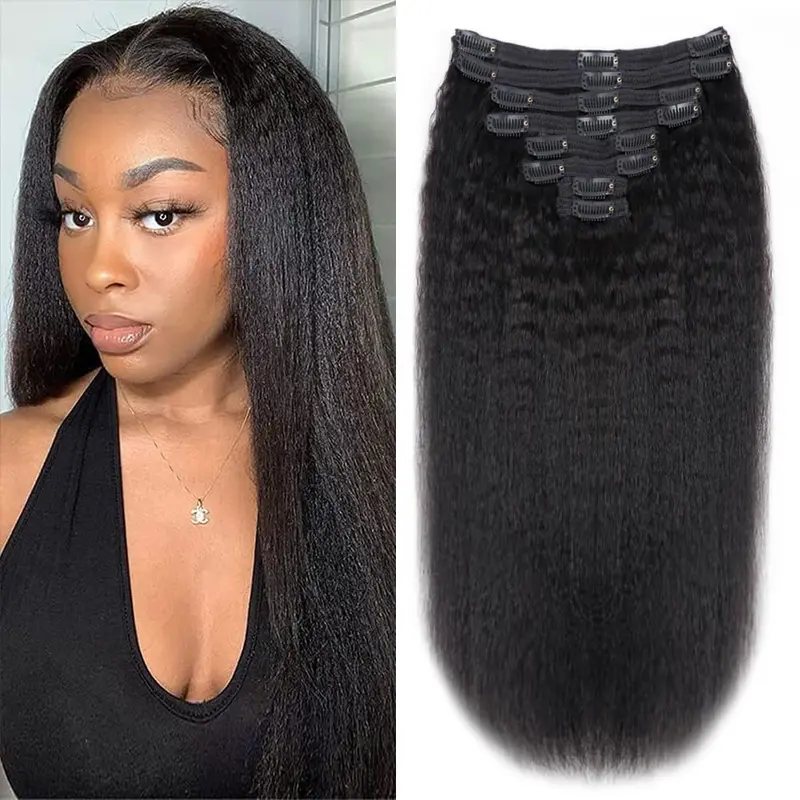 GK Clip in Hair Extensions Real Human Hair 20 Inch 8Pcs 100g Kinky Straight Clip Ins Full Head Brazilian Remy Hair Extensions for Women Natural Black Double Weft Clip In #SoHoChic #TikTokShopBackToSchool