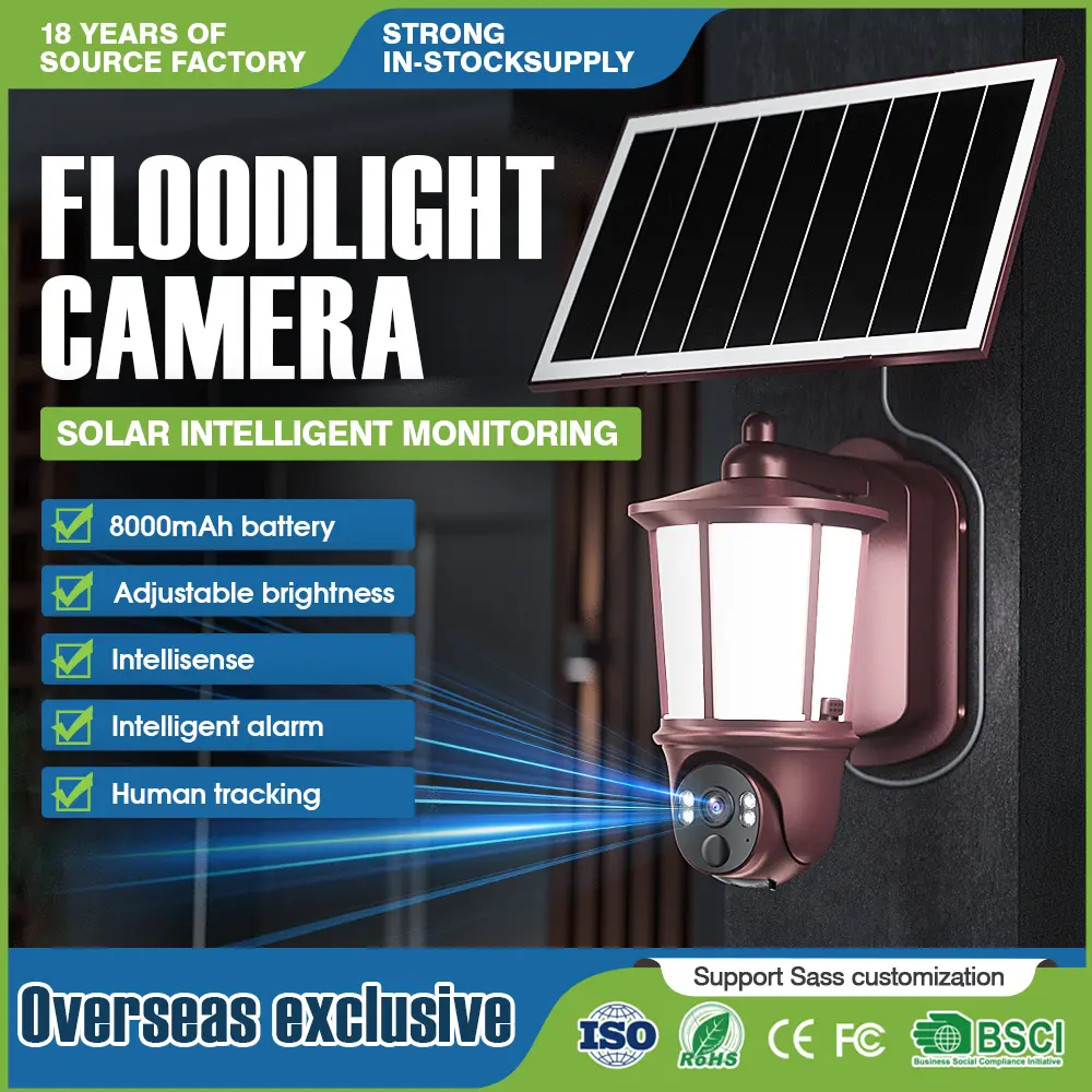 3MP HD Solar Security Cameras Wireless Outdoor with Light, Street Light ,Porch Floodlight Camera with Color Night Vision & Motion Detection, 2-Way Talk, Alarm, WaterProof, Take Photos and Record Videos