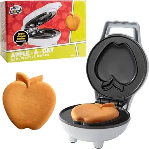 Mini Apple Waffle Maker- Back to School Breakfast Fun for Kids, Adults w Individual 4 Inch Waffler Iron, Electric Non Stick Baker- Kitchen Appliance w Recipe Guide, For College Dorms or Teacher Gift