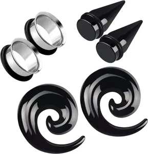 Acrylic Ear Gauge Spiral Taper Stretching and Stainless Steel Single Flare Plugs Flesh Tunnel Eyelet Kit with O-ring 3 Pairs
