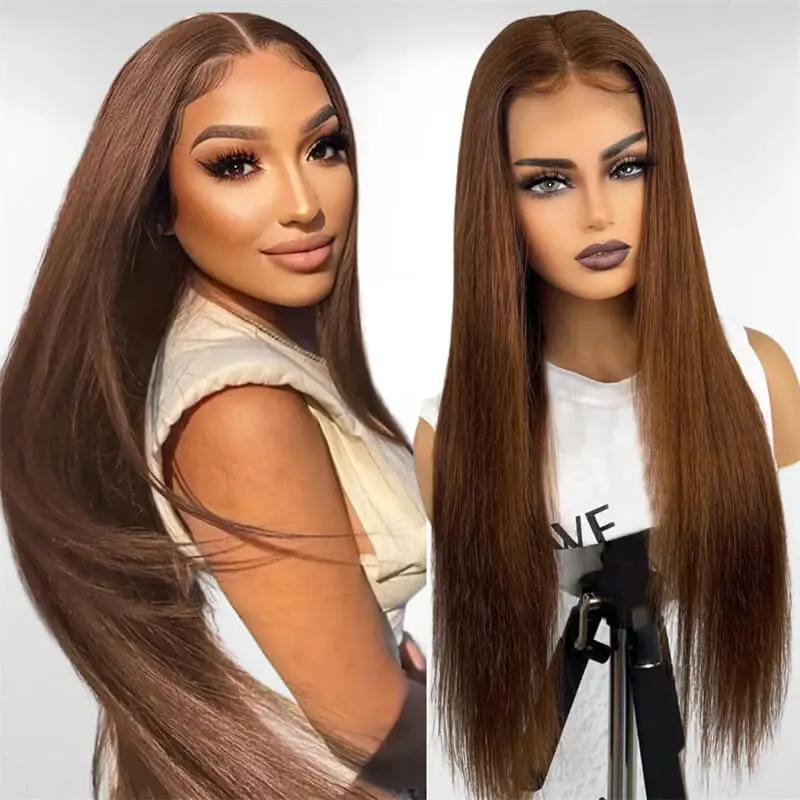Megalook #4 Dark Brown Upgrade 13x6 Three-Go Glueless Wigs Fitted All Pre-Styled Parting Breathable Dome Cap Free Lace Front 100% Human Hair Wig