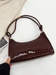 Women's Fashion Simple Shoulder Bag, Casual Commuter Underarm Purse, Trendy Crocodile Pattern Handbag, Perfect Gift for Valentine's Day
