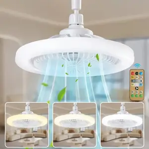 Remote Control LED Fan Light, Small Ceiling Fan, Three Color Adjustable, 3 Speed Settings, Dimmable LED, E27 Base, Ideal for Kitchen Bedroom, Ceiling Fan Lights, Dimmable LED Fandelier