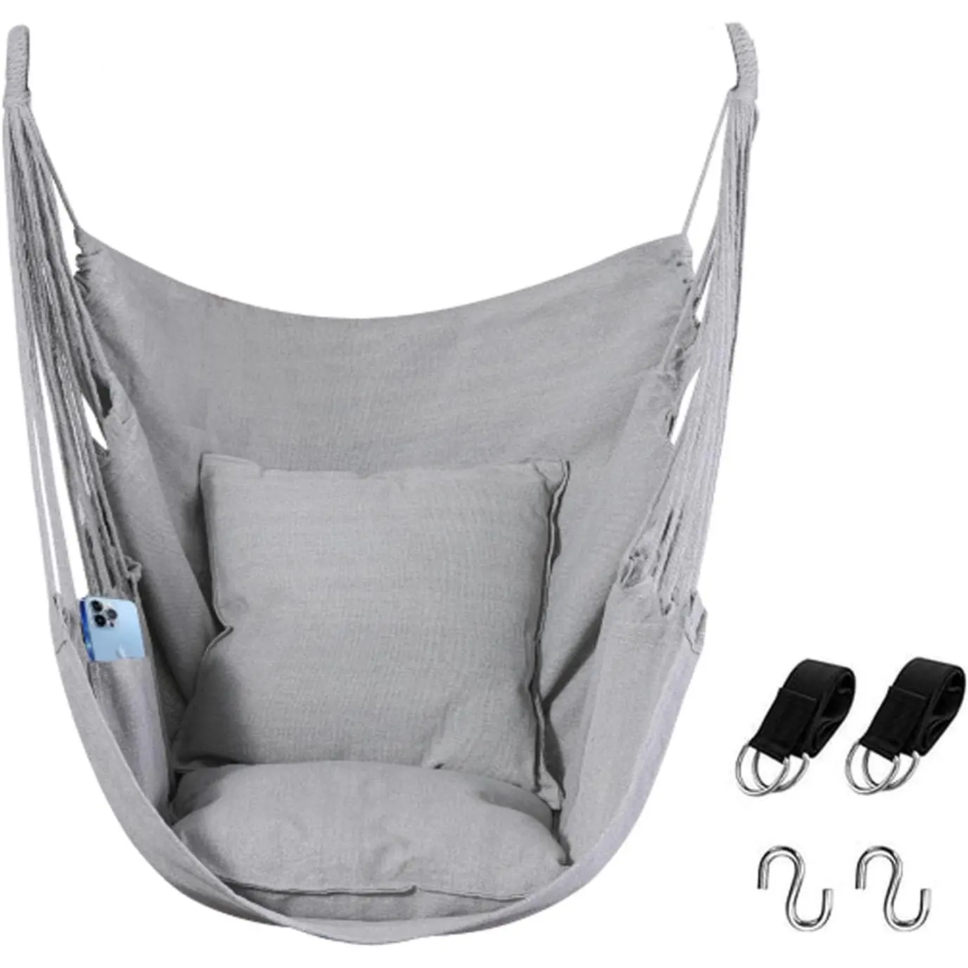 Hammock Chair, Boho  Rope Ceiling Swing, Macrame  Swinging Chair for Indoor,Outdoor,Bedroom,Outside,Garden,Balcony,Yard,Deck,Max 330 Lbs (Gray)