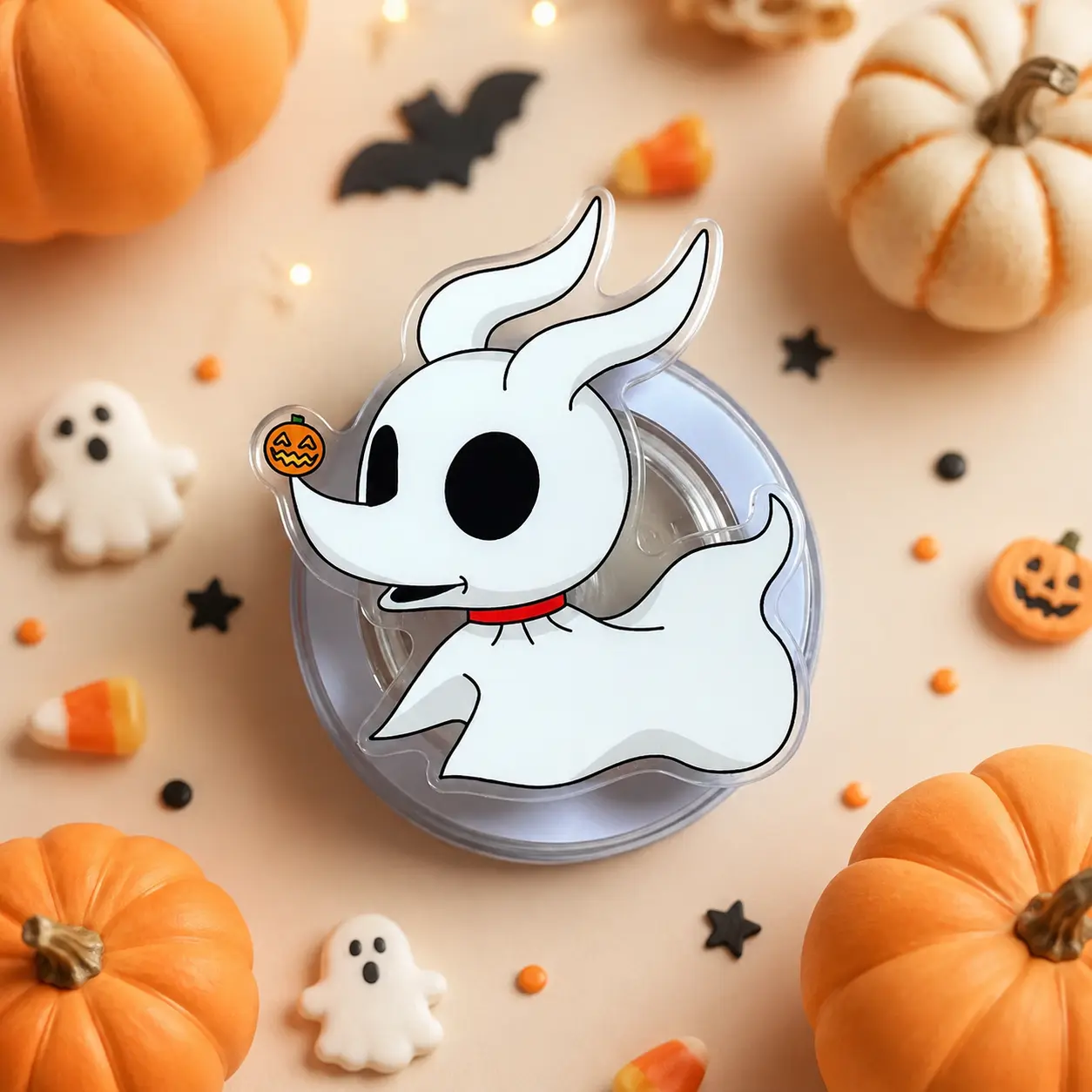 Cute Ghost Dog MagSafe Phone Grip – Pumpkin Nose Halloween Magnetic Phone Holder & Kickstand – Spooky Cute Fall Gift