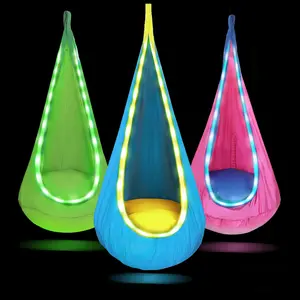 Light Up LED Swing Hammock Chair, Sensory Swing With LED, Children's Hanging Hammock, LED Lighted Camping Swing Hammock, Inflatable Pod Swing with Pillow, Kids Indoor Outdoor Play, Creative Holiday Gift,