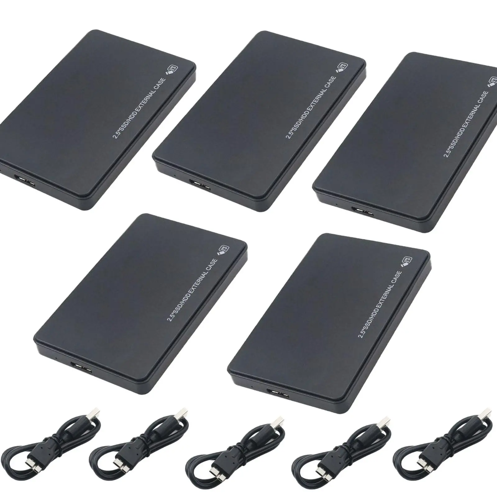 Tech Setup Essential 5-Pack 2.5" SATA to USB 3.0 HDD SSD Enclosure External Hard Drive Case Portable 5Gbps Reader Laptop Mac Data Backup