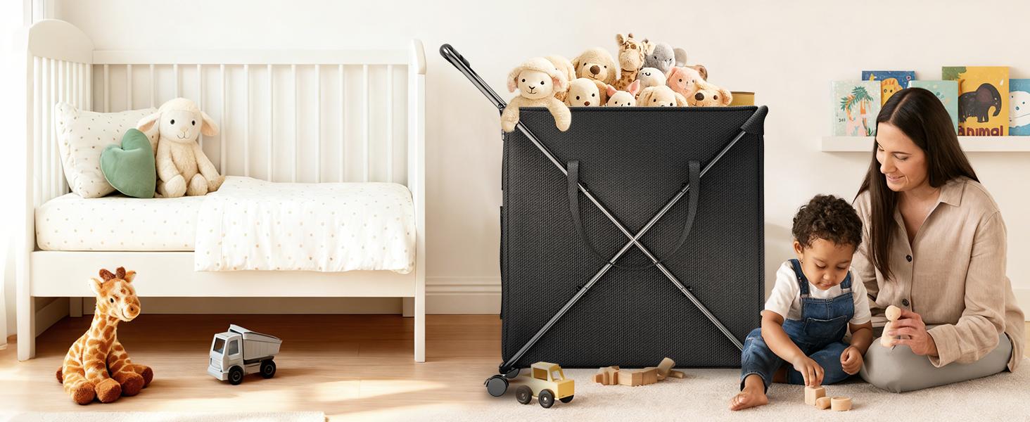 Elf Grill Rolling Laundry Hamper with Wheels, 43 Gal (160L) Large Laundry Basket with Lockable 360° Wheels, Metal Frame, Removable Water-Resistant Liner for Laundry Room Bedroom, Black