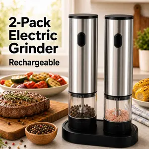 Electric Salt and Pepper Grinder Set, 2-Pack USB-C Rechargeable Pepper Mills with Storage Base, Adjustable Coarseness for Kitchen and BBQ