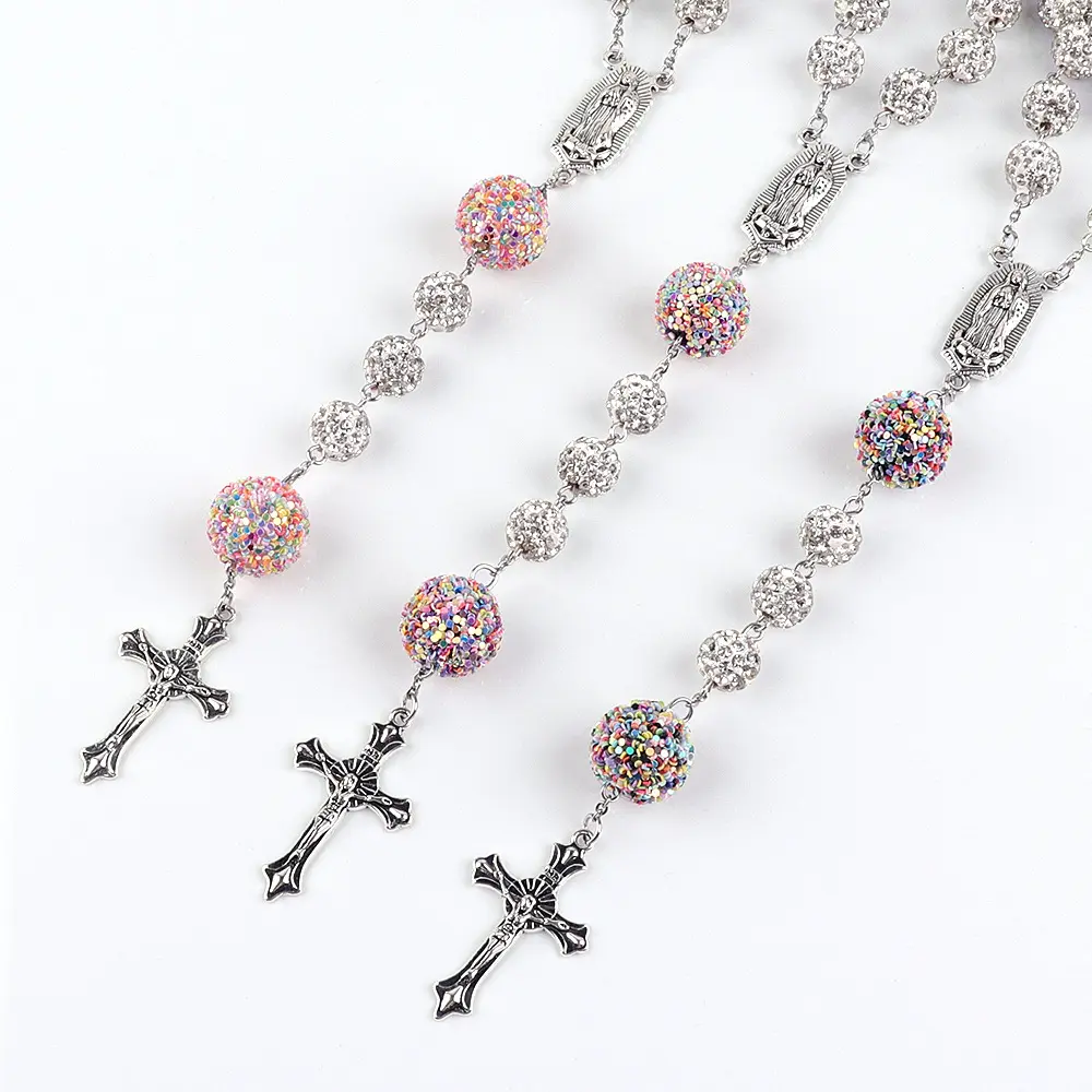 popularEuropean Ste Long Necklace Rosary Prayer Bead Necklace, High Quality Sparkling Rhinestones Chains Jewelry Gift for Couple Fit Daily Wear