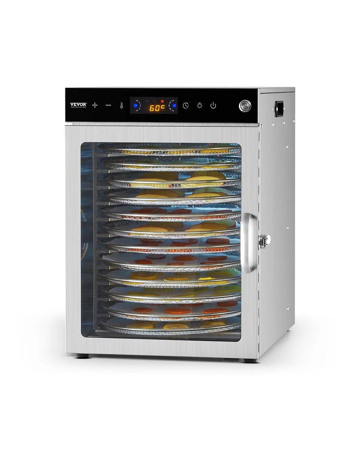 【Summerfinds】VEVOR 12-Trays Rotary Culinary Food Dehydrator, 800W Electric Drying Foods Machine with Adjustable Temperature, 24-Hour Timer Control, Durable & Easy to Clean Stainless Steel Trays for Jerky, Fruit
