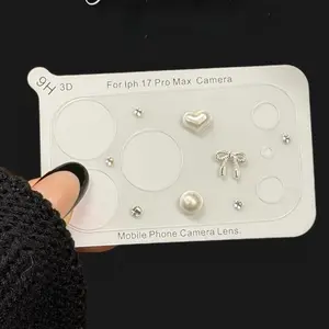 3D Glitter Heart Bow Glass Camera Protector Case for iPhone 17 Pro Max 17Pro Lens Film Clear HD Full Cover Mobile Lens