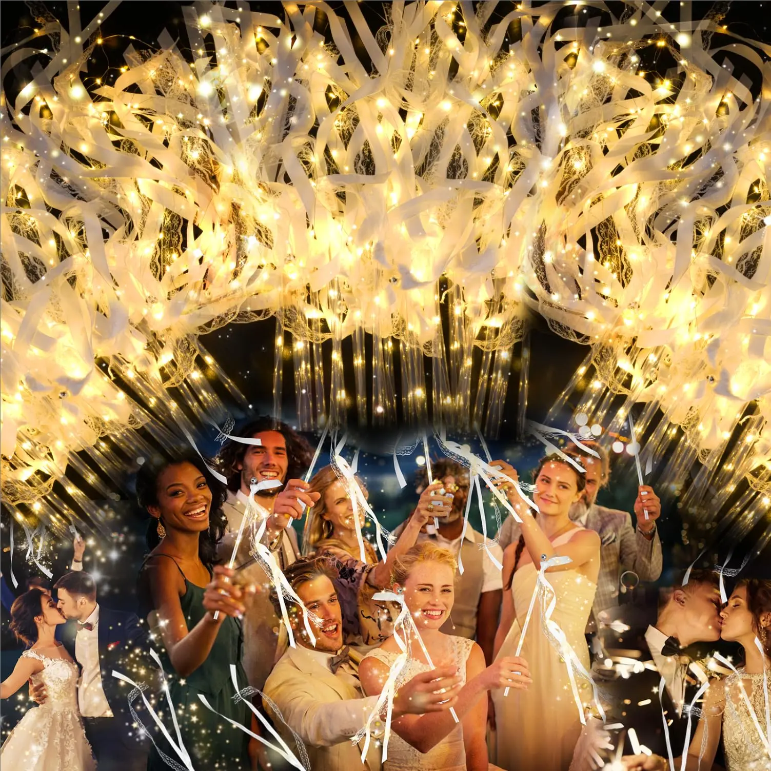 MICRENCY 30PCS LED Wedding Wands - ABS Material, Satin Ribbon, Bells, Glow Sticks Bulk, Party Decor, Goodie Bag Fillers, Business Send-Off Gifts summerwins, Party Favor Gifts, Birthday Party