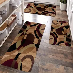 JIT 1/2/3 pcs of plain circular stitched flannel carpet, suitable for various scenarios as a decorative floor covering. Kitchen carpet set, flannel washable bedside soft carpet, suitable for use in kitchens, bedrooms, etc.