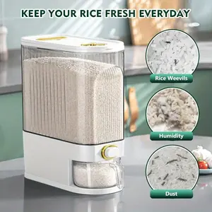 11.02LB/22.05LB rice dispenser, rice bucket, large dry food storage container with measuring cup and time scale, food dispenser for kitchen organizations and pantries, Kitchen Organizers, Dustproof Stackable Durable Plastic Multi Compartment Design
