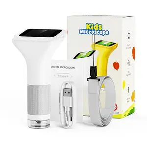 Portable Kids Microscope, USB Digital Microscope, Mini Handheld Digital Pocket Scope, IPS Screen Electronic Magnifier, Adjustable LED Lights, Gift for Children