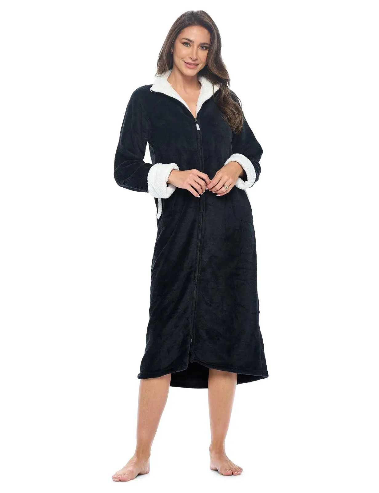 Casual Nights Women's Housecoat Zip Robe, Fleece House Coat Duster Lounger Dress with Pockets