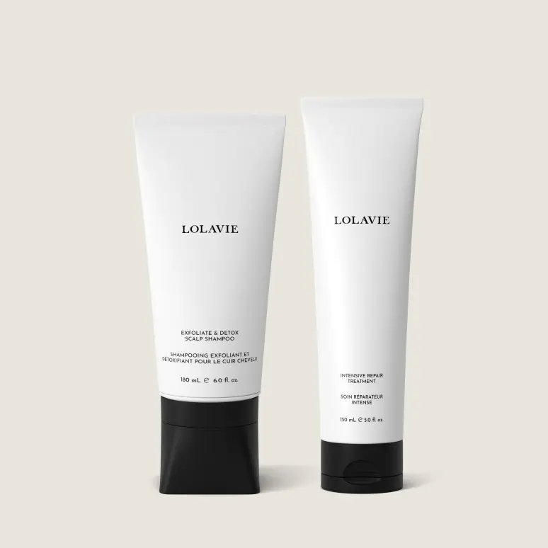 LOLAVIE Jen’s Sunday Reset Duo Haircare In-Shower Bundle - Sulfate-Free Charcoal Scalp Exfoliate & Detox Shampoo, Glycolic Natural Extracts Intensive Repair Conditioner