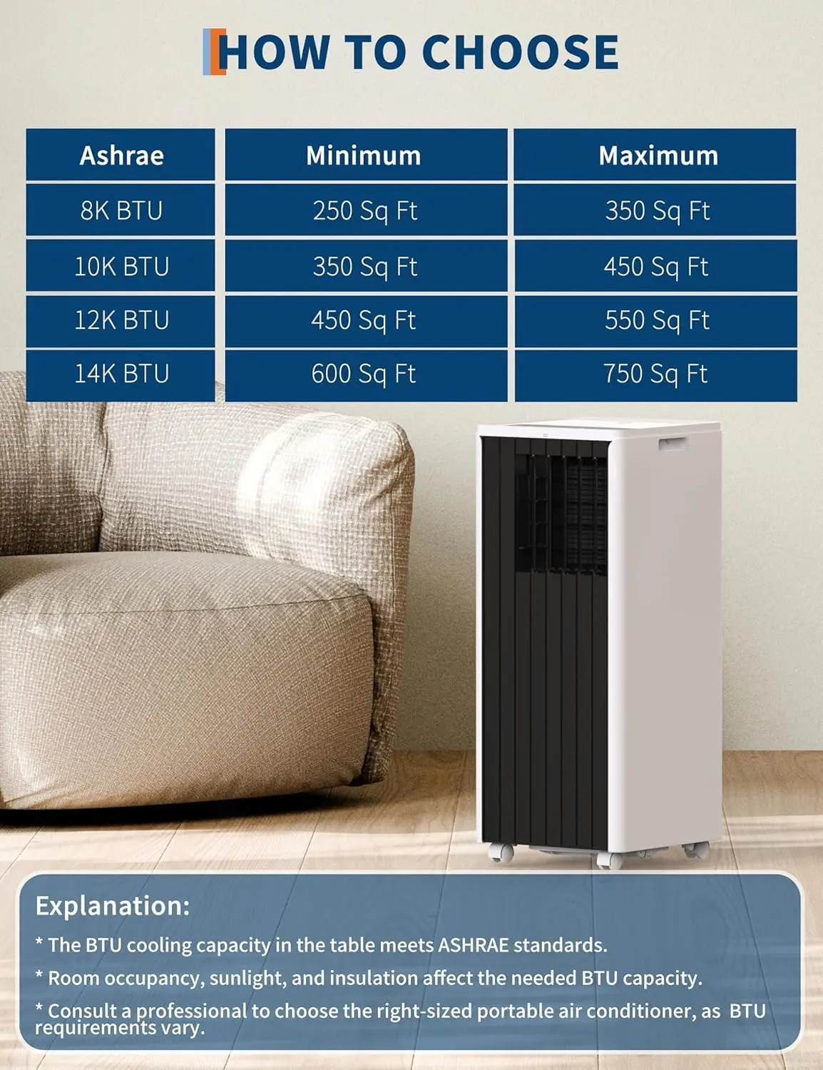 8000 BTU Quiet Portable Solar-Powered Window AC Unit - 110V Energy Saver with Remote Control, Dehumidifier, Fan, Auto Swing, Cooling Mode for Rooms Up to 350 Sq Ft (Black Top)