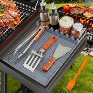 BOGO FREE! Silicone Griddle Tools Mat for Blackstone(1 Count), 16in×11.5in Silicone Spatula Mat with Drip Pad, Side Shelf Mat Griddle Accessories, Kitchen Gadgets, without Cooking Utensils,Christmas Gifts