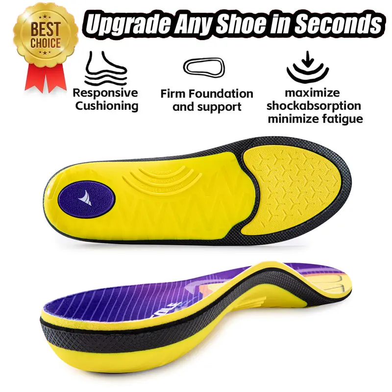 VALSOLE Sturdy 250+ Lbs Heavy Duty Orthotic Insoles, Comfy Cushioned Shock Guard Inserts, Trim to Fit Arch Support for Flat Feet, Plantar Fasciitis Relief, All-Day Standing Work Boot & Athletic Use
