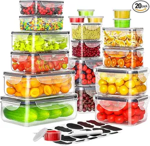 「Free Delivery」40-Piece Airtight Fruit & Food Storage Container Set 20 Containers & Lids Leakproof Reusable BPA-Free for Kitchen Pantry Includes Labels Pen