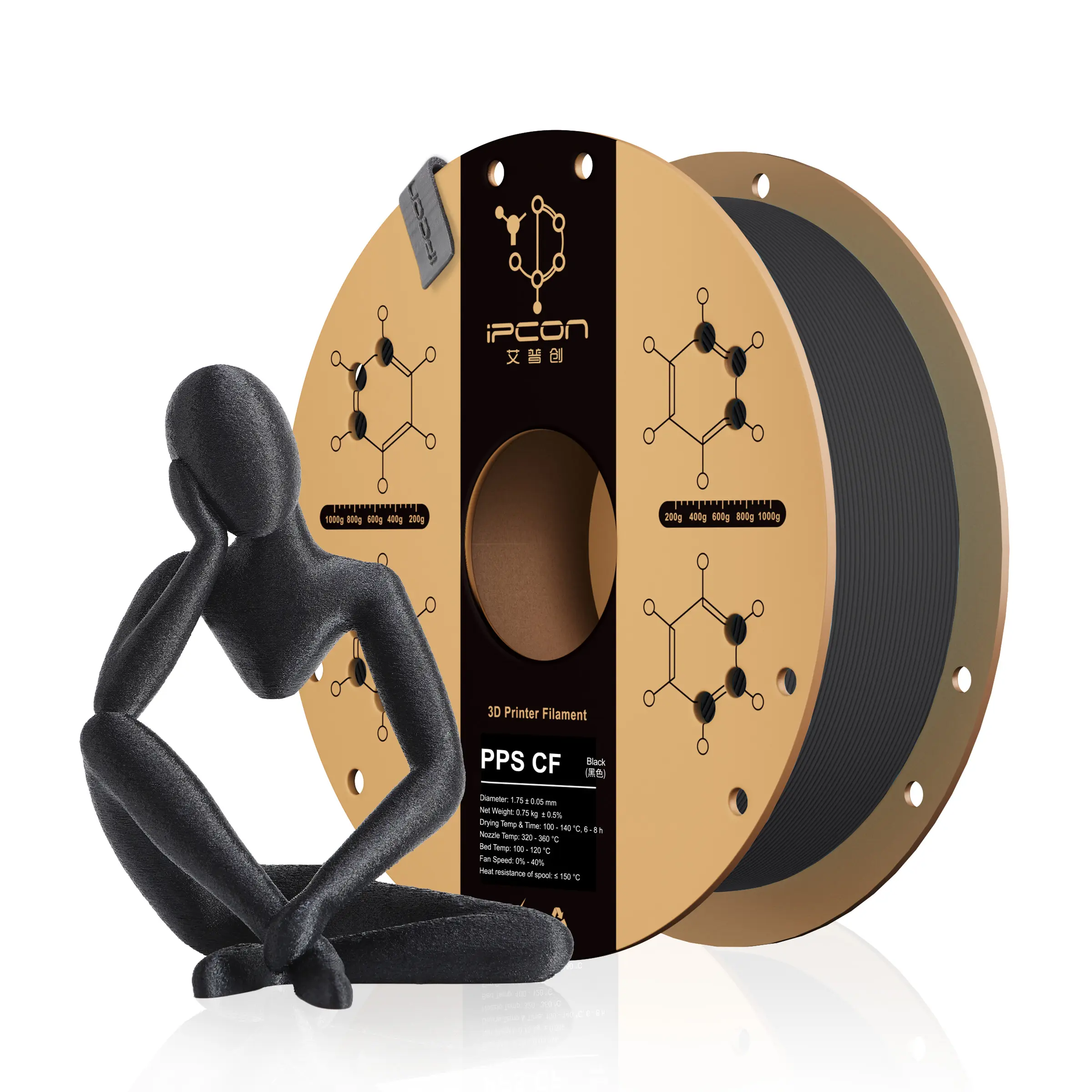 PPS CF Filament, Flame Retardant Carbon Fiber Strengthened PPS 3D Printing Filament, Optimized Interlayer Bonding & Automatic Filament Refill PPS-CF, High Rigidity & Heat Resistant, Water & Chemical Resistance PPC CF For Industrial Components