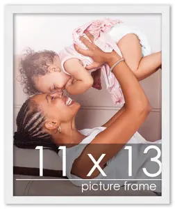 11x13 White Wood Picture Frame - UV Acrylic, Foam Board Backing, Hanging Hardware