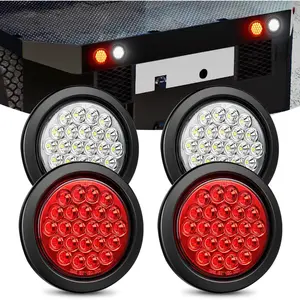 Nilight 4-Piece 4 In Round Shape Trailer Tail Lights - Flush Mount with Grommet Plugs, IP67 Waterproof Seal, High Brightness White Red Brake & Reverse Signals for 12V Trucks, Trailers