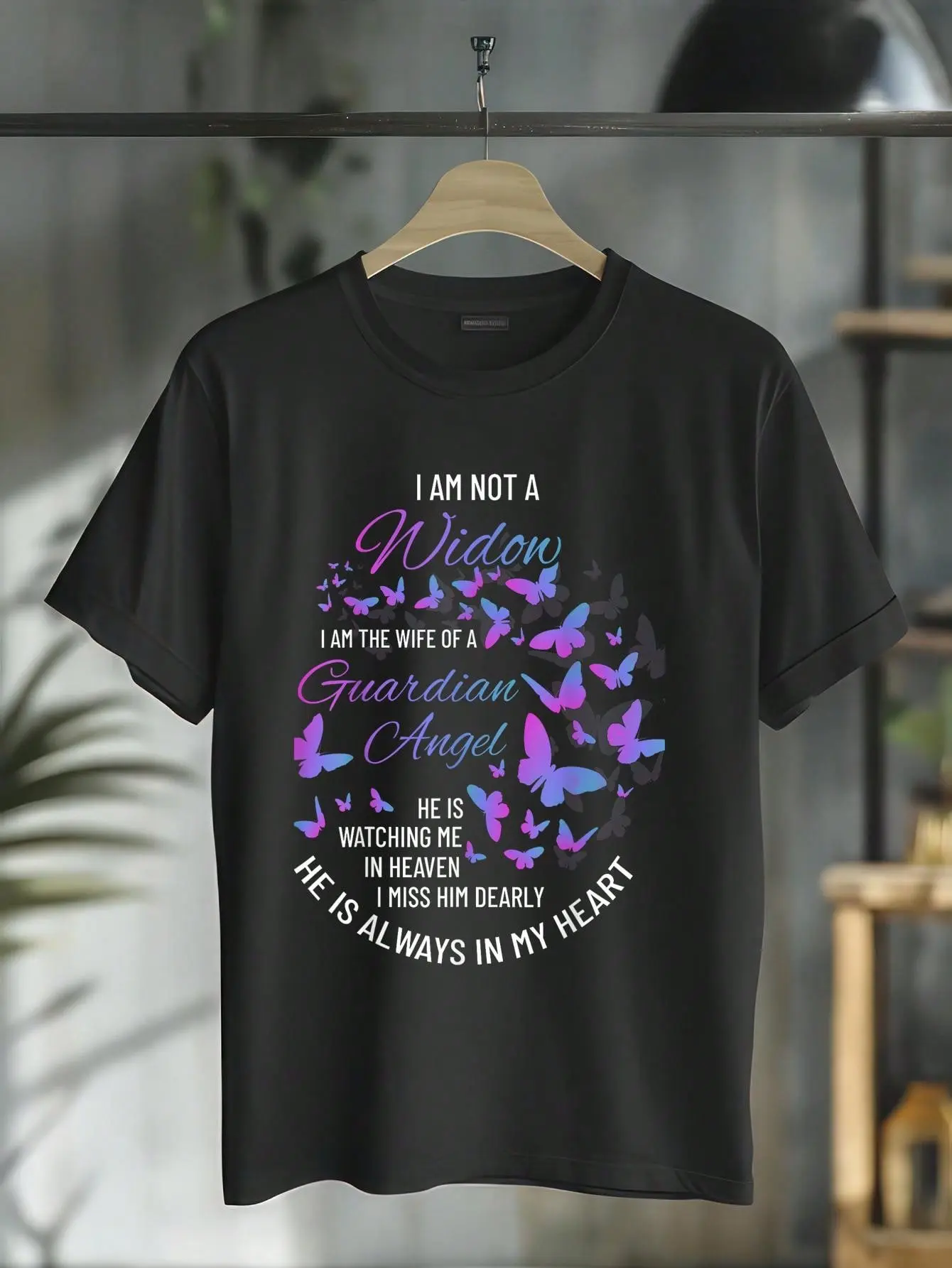 100% Cotton Widow Shirt, Grief To Husband, Husband Is My Guardian Angel T-Shirt