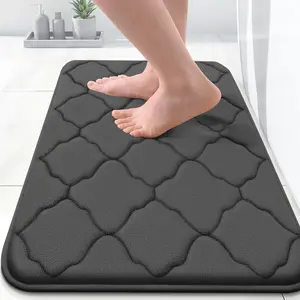 Modern Rectangle Memory Foam Bath Mat Rug (24x16in), Ultra-Soft, Absorbent, Non-Slip, Comfortable, Machine-Washable Bathroom Carpet for Bathroom Floor, Tub, Home Decor Accessories, Black