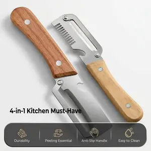 【Summervibes】Multi-Functional Vegetable Peeler for Kitchen, Ultra-Sharp Stainless Steel Blade with Wooden Handle and Bottle Opener, For Vegetables or Fruits that Need to Be Peeled (2 Pcs)