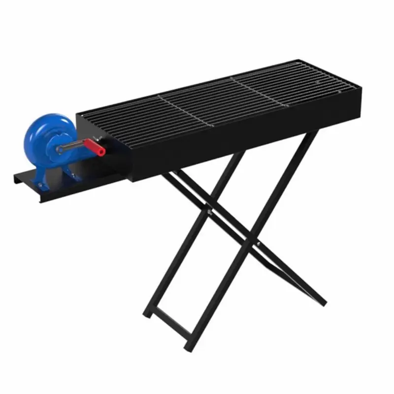 Portable Charcoal BBQ Grill with Manual Air Blower, Foldable Outdoor Barbecue Grill for Camping, Picnic, Backyard Cooking, 28” x 12” x 29”