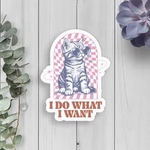 I Do What I Want Cat Decal Sticker, Cute Animal Stickers, Funny Glossy Vinyl Office Stationery Label for Computers & Office Equipment