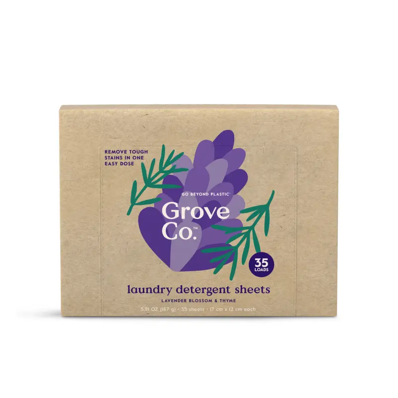 Grove Co. Household Laundry Detergent Sheets - 35 Loads, Easy Dose Pre-Measured, Tough on Stains/Heavy Soiled Loads, Gentle on Clothes, Quick-Dissolving, Lightweight Bio-Based Cleansers Home Care Cleaner