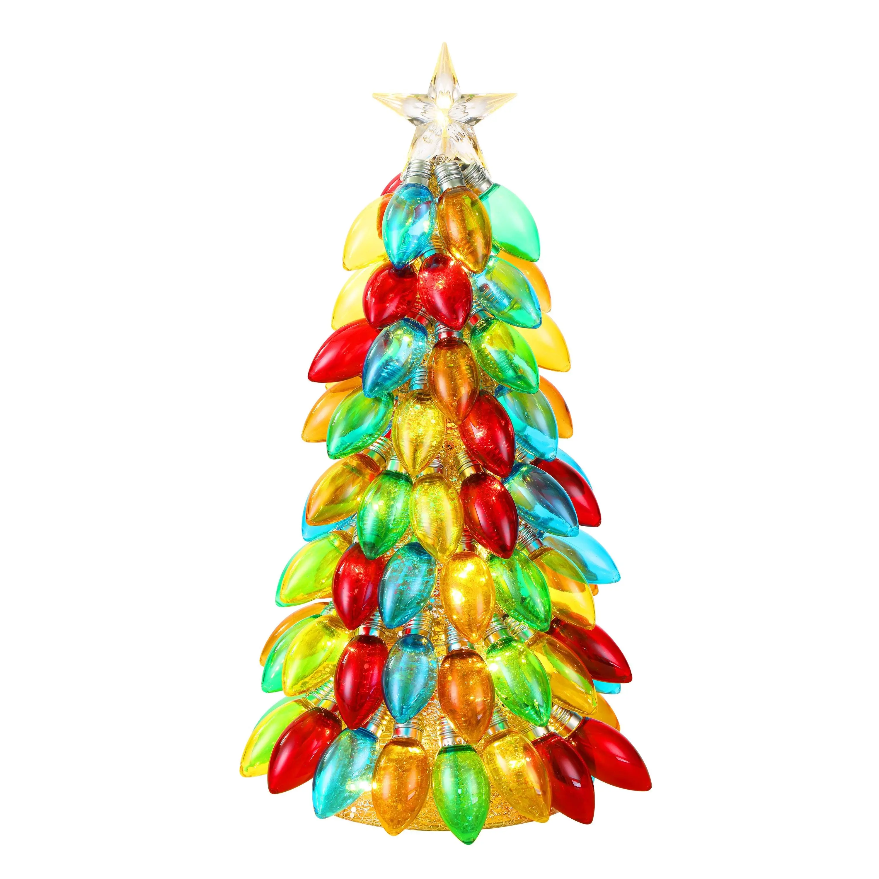 18 in. Standing Retro C9 Bulb Tree - Multi-Color Traditional Christmas Party Decoration, Colorful Lights, Timer, Battery Compatibility, Festive Mood Lighting, Batteries