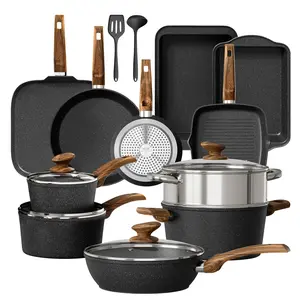 [SummerVibes] Kitchen Academy 17 Pieces Induction Cookware Set with Nonstick Cooking Pans, Includes Pan, Baking Form & More Multi-color Pot Cast Iron Skillet