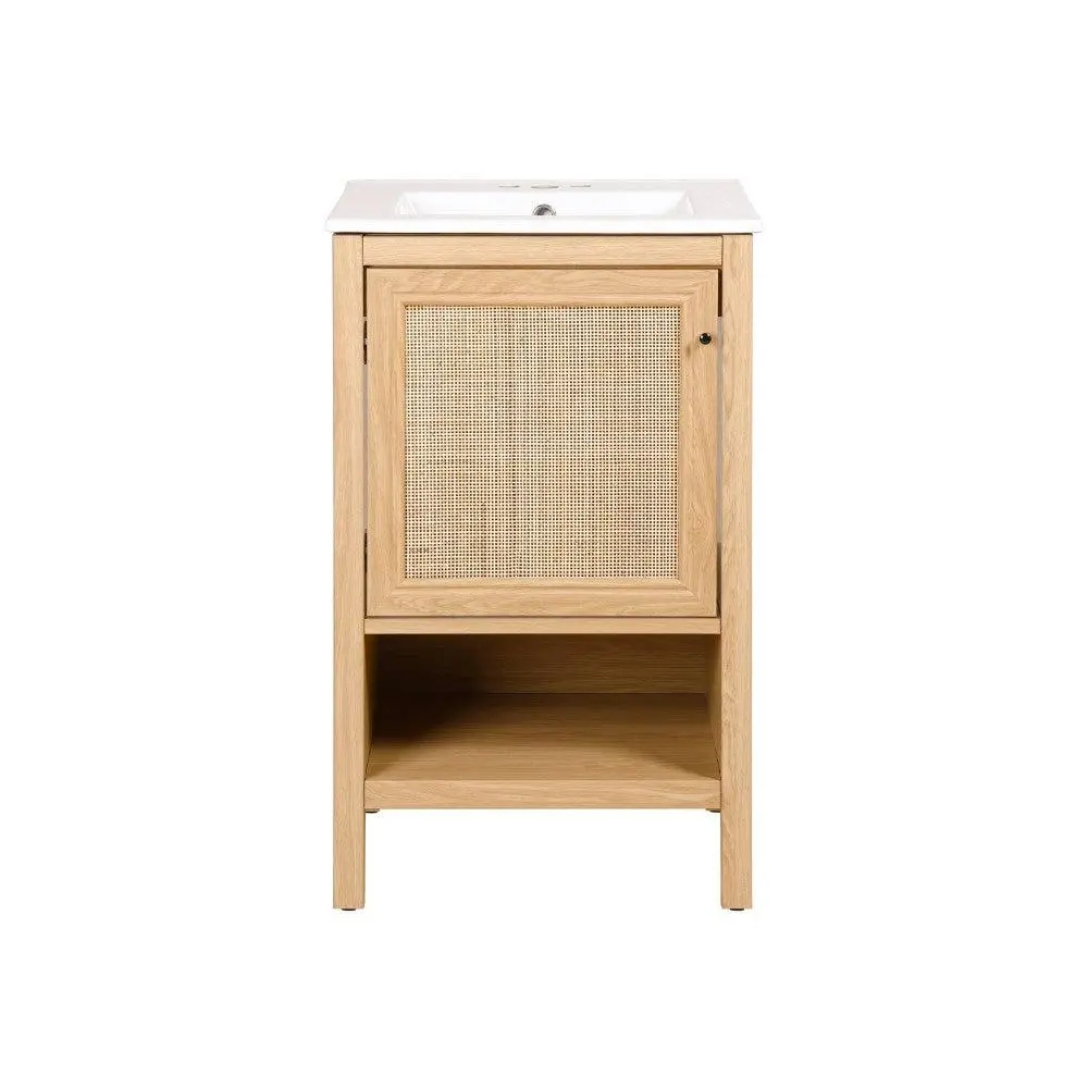 JONATHAN Y Jasper Rattan Modern Coastal 2-Shelf Bath Vanity Cabinet, 2-Shelf Storage Light Oak Wood Bathroom Furniture (Sink Basin Not Included)