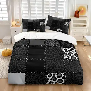 NO COMFORTER Multiple Size 3Pcs Black White Patchwork Leopard Duvet Cover Set,100% Microfiber,Breathable & Durable,All Season Use,Modern Bedroom Aesthetic,Zipper Closure,Easy Care