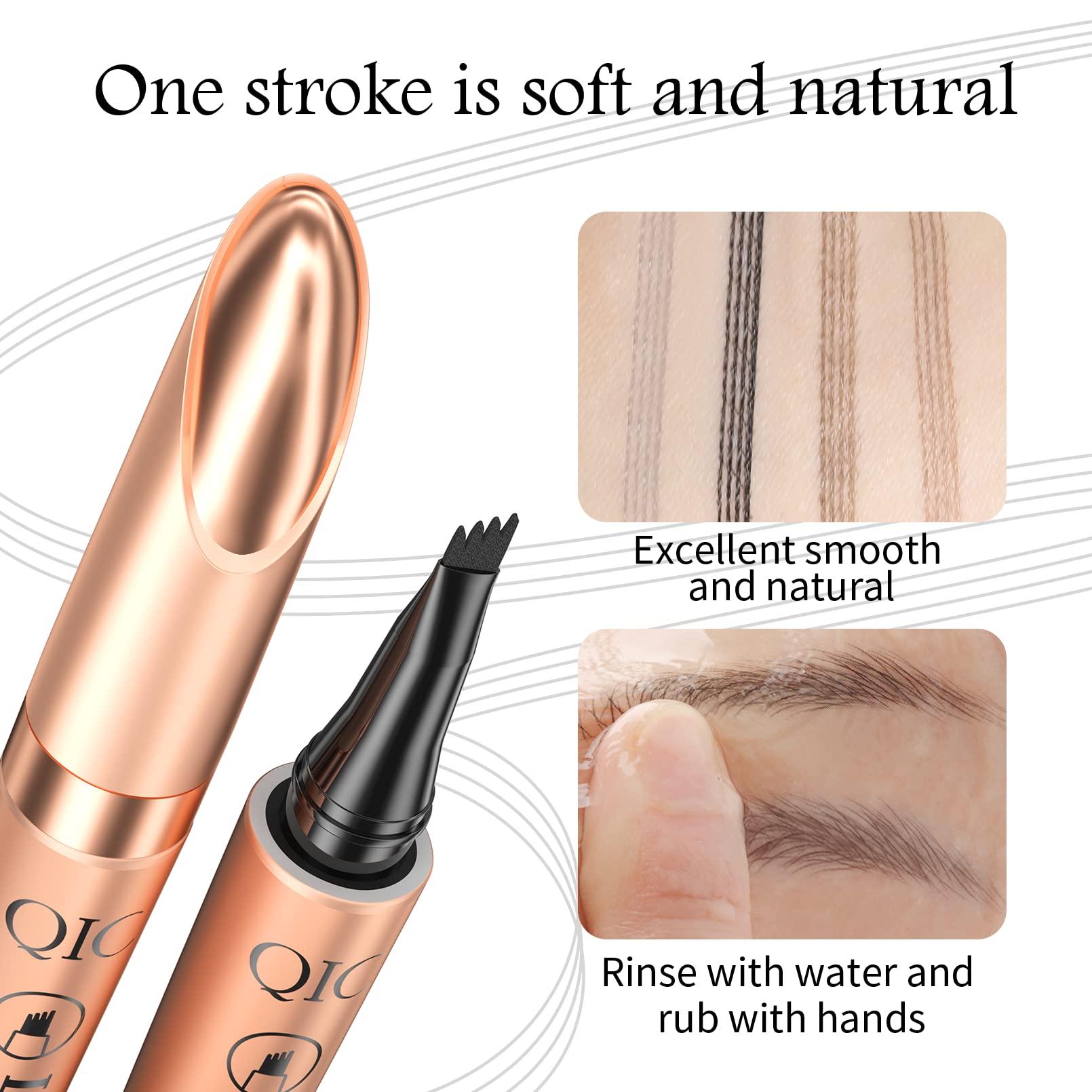 QIC 4-Tip Microblading Eyebrow Pencil, Waterproof Long-Lasting 3D Brow Pen, Natural Looking Brow Makeup Tool for Women Daily Use & Gift