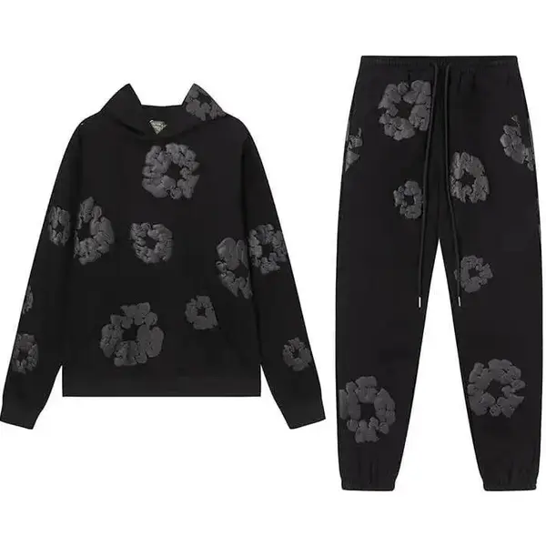 Vintage Flowers Hoodie & Joggers Set for Men & Women – Unisex Oversized Pullover Hoodie & Sweatpants Matching Tracksuit, Cozy Fleece Streetwear Outfit, Casual Loungewear, S-5XL Adjustable Clothes