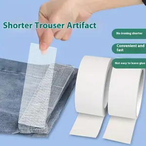 No Sewing No Ironing Pants Hem Tool, 1 Roll Self-Adhesive Fixed Stickers, Leg Clip Buckle Too Long Adjustment, Easy DIY Clothing Alterations, Invisible Tape