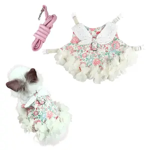 1pc Adorable Bunny Dress with Floral Pattern & Ruffled Tulle Skirt - Adjustable Harness, 4ft Leash, Polyester Material, Available  2 Sizes, Perfect for Rabbits, Kittens, Guinea Pigs & More, Pet Accessories |   Playful Design |   Adjustable Ha