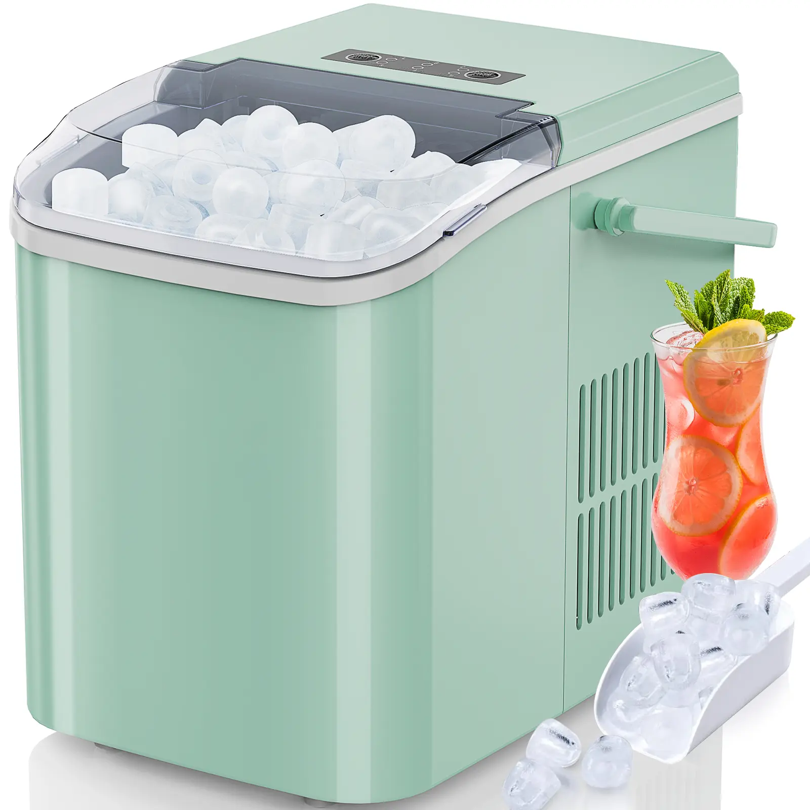 Ice Maker Countertop with Handle, 26.5lbs/24Hrs, 9 Ice Cubes Ready in 6 Mins, Self-Cleaning Portable