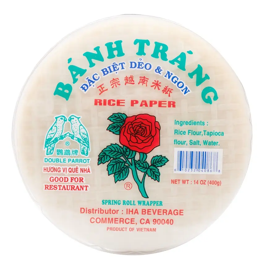 Banh Trang Dat Biet Deo & Ngon **REGULAR** Spring Roll Rice Paper Wrapper (Double Parrot ROSE) 8 1/2", 20 Oz. Vietnamese Foods and Snacks