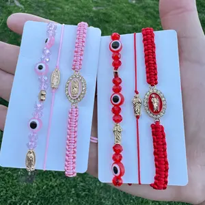 Virgen Mary/ San Judas Bracelets, Adjustable Virgencita Pulseras,  Religious San Judas / Virgen Mary Bracelet, Evil Eye Charms Set, 3PCS Set