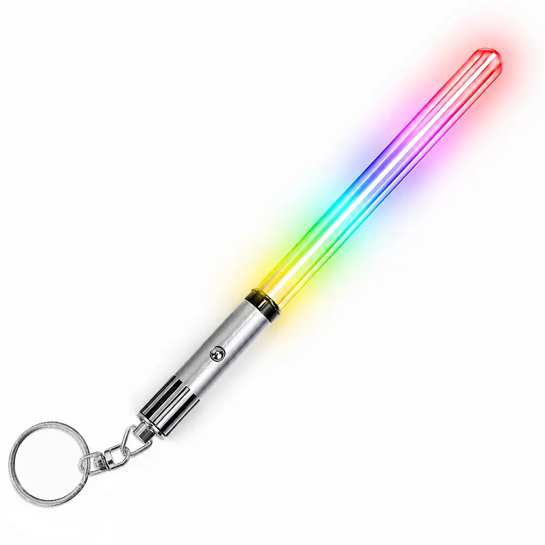 Mini Lightsaber Keychain Light Up LED Saber with 8 Color Modes