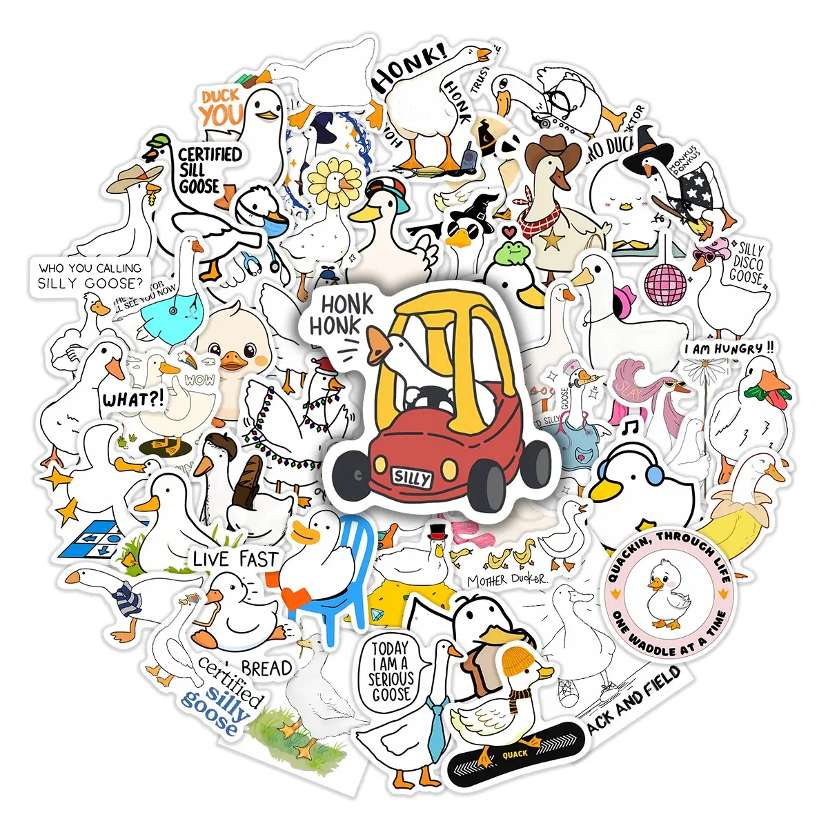50pcs Silly Goose Meme Adhesive Stickers Pack, Funny Stickers, Waterproof Whimsical Duck Cute Goose Quote Decals for Laptop, Water Bottle, Journal, Diary Sticker, Scrapbook & Crafts, Stickers for Scrapbooking, Goose & Duck Lover Gift