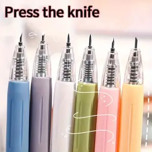 6pcs Retractable Scissors Pen Set, One-Touch Blade Expansion, Soft Colors Blue, DIY Office School Use, Pen Cutter, Cutting Supplies