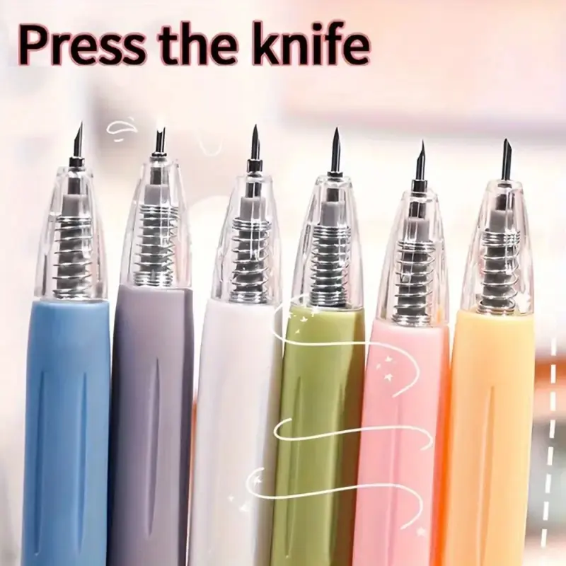6pcs Retractable Scissors Pen Set, One-Touch Blade Expansion, Soft Colors Blue, DIY Office School Use, Pen Cutter, Cutting Supplies, Office Gadgets